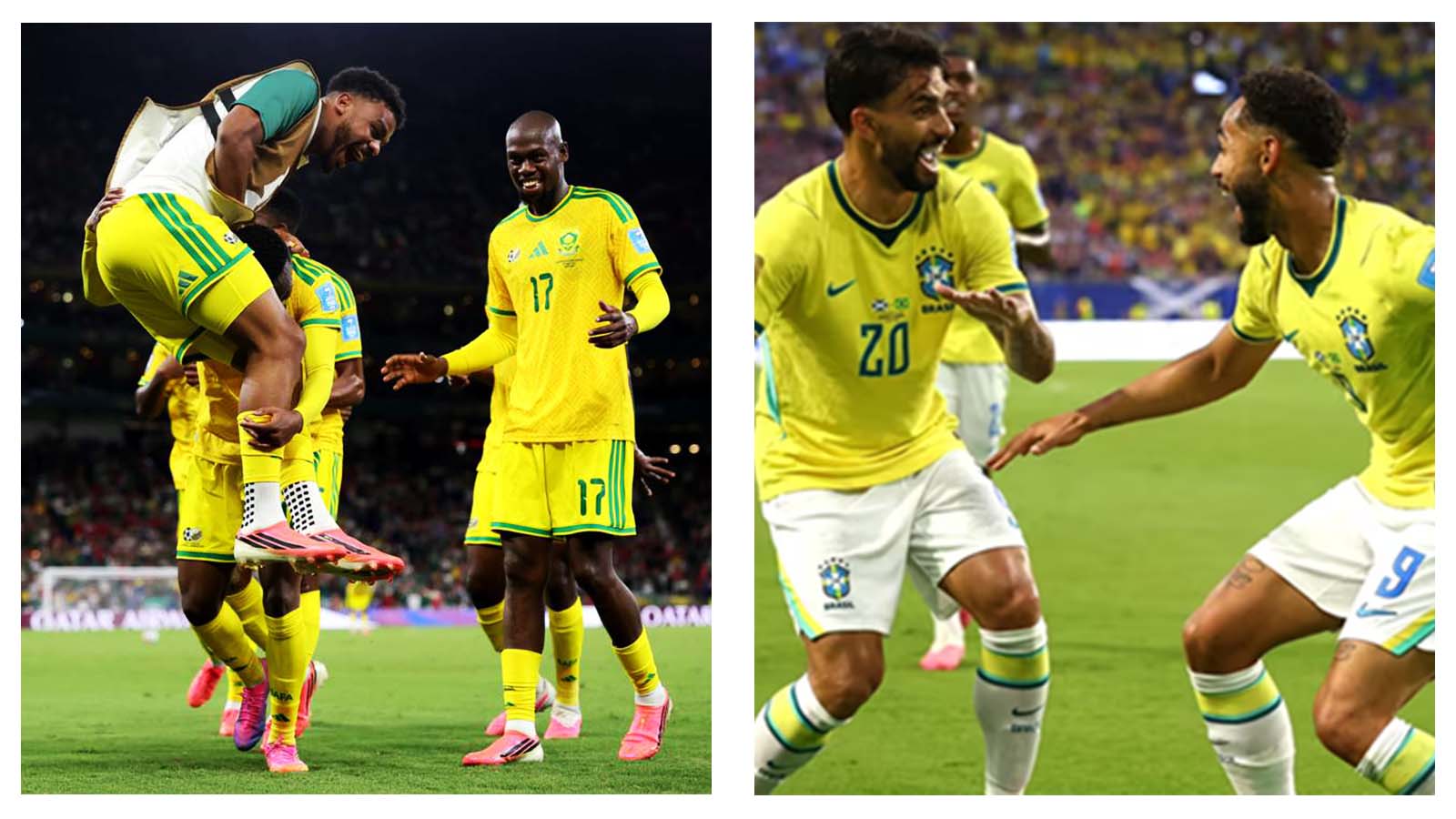 bafana bafana and brazil celebrating goals at wc 26